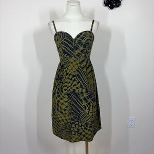Anthropologie Maple Dress Womens Small Green Silk Sweetheart Sundress Pockets